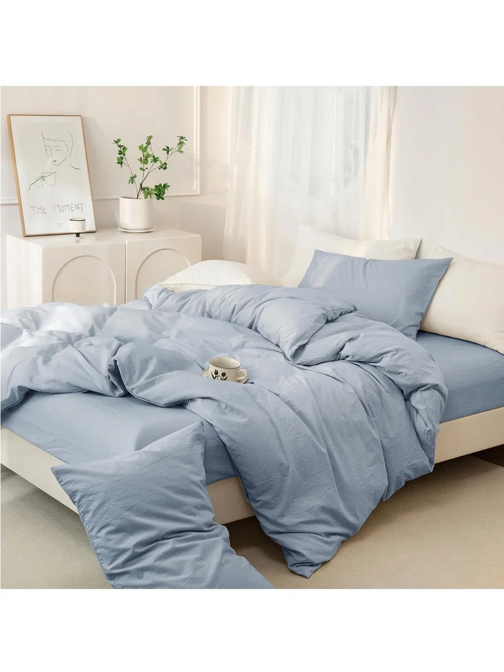 NEW JIYUAN Super Queen Washed Cotton Duvet Cover Set Relaxed Linen Feel. 3 pcs